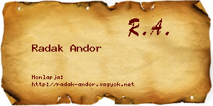 Radak Andor névjegykártya